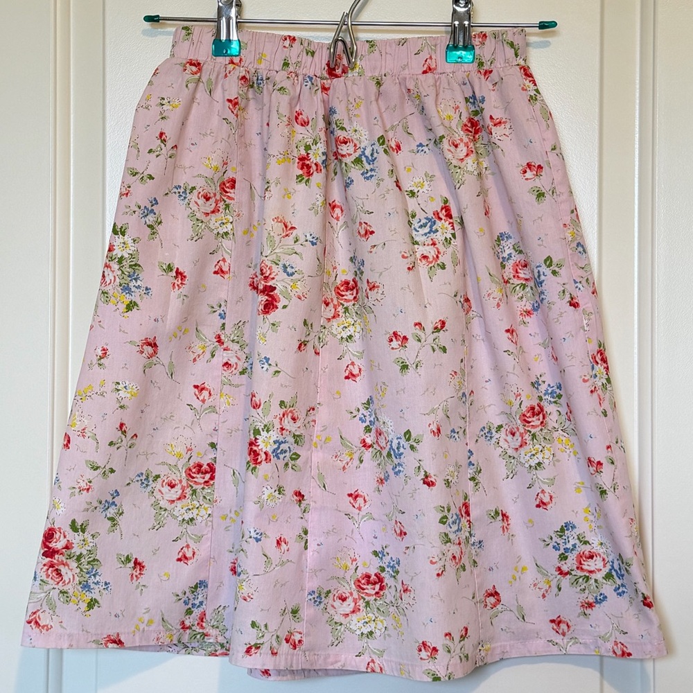 Floral Pink Coquette Skirt with Button Gathers for a different look, Size XL